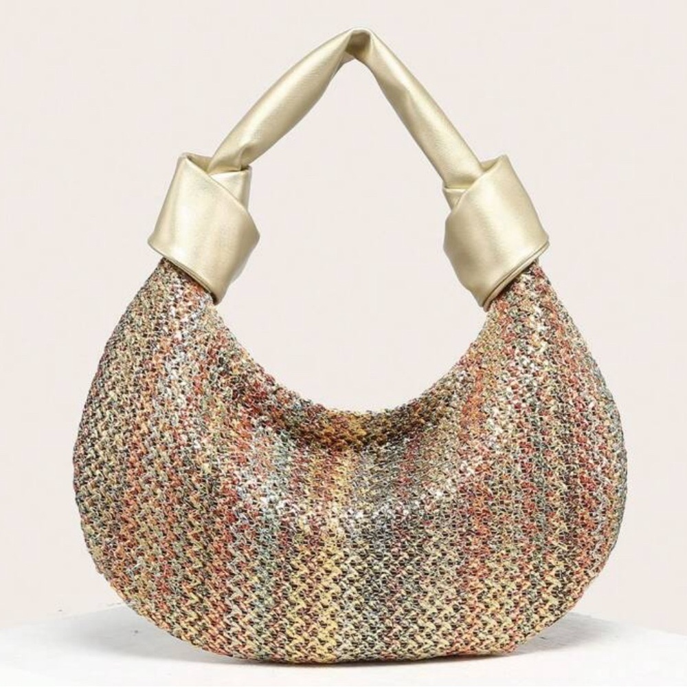 Trendswoven-Look Pleated Knot Carryall Bag